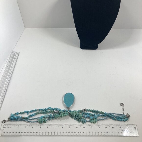 Turquoise Howlite Beaded Womens Necklace Bold Boho Multistrand 18 in - Picture 3 of 13